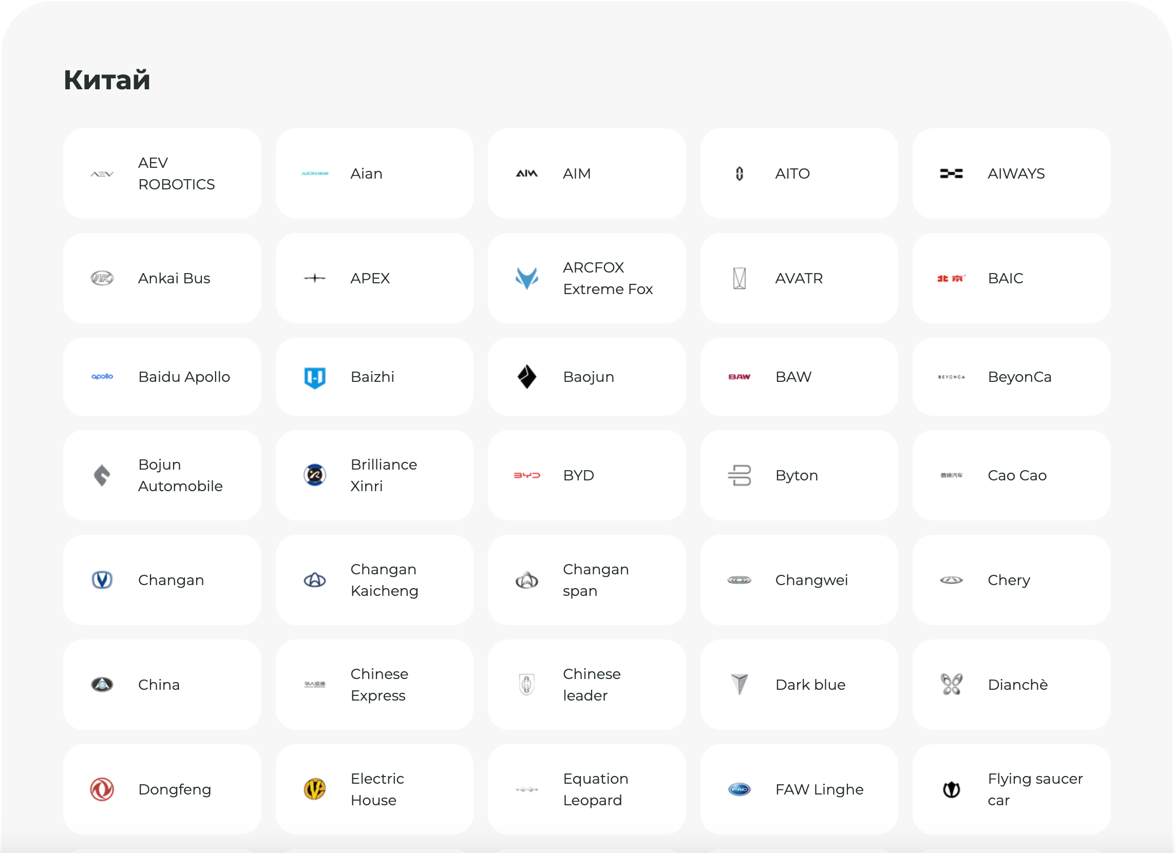 Выбор бренда в каталоге комплектаций